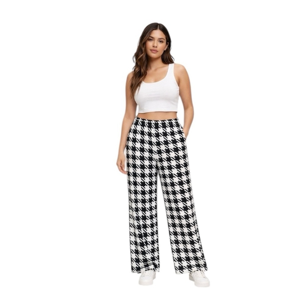 NWT WeWoreWhat Black & White Houndstooth Pull-On Wide Leg Pants, Size Large